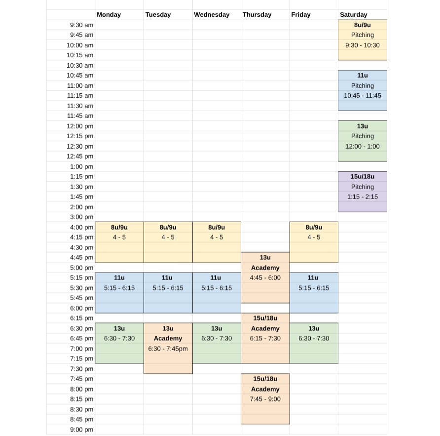 Fall Indoor Schedule